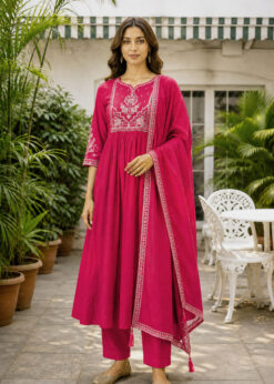 Alternative view of Surili Pink Heay Roman Silk With Embroidery Work Embroidery Kurta Set