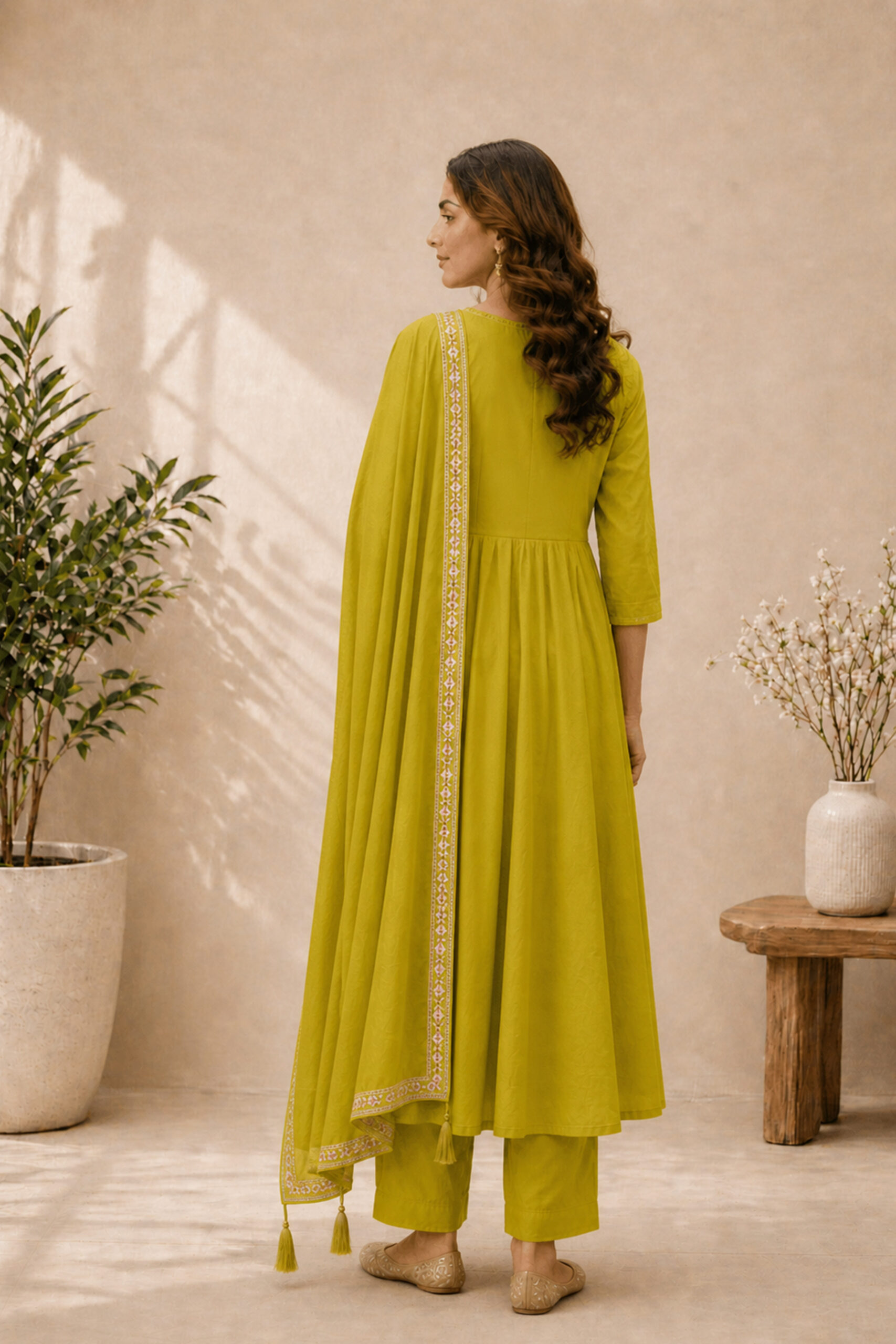 Surili Lime Green Heay Roman Silk With Embroidery Work Embroidery Kurta Set - Image 5