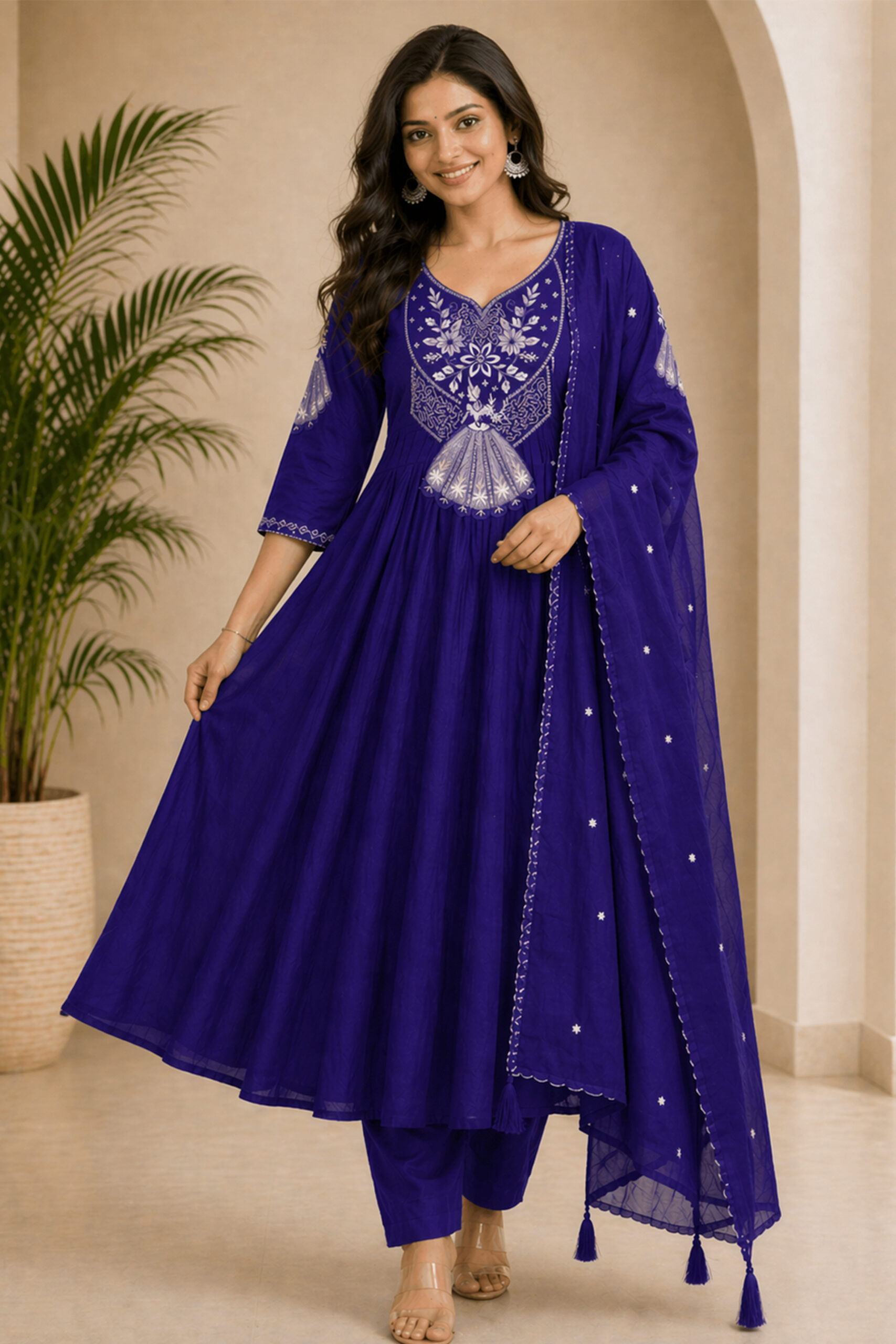Surili Violet Heay Roman Silk With Embroidery Work Embroidery Kurta Set - Image 2