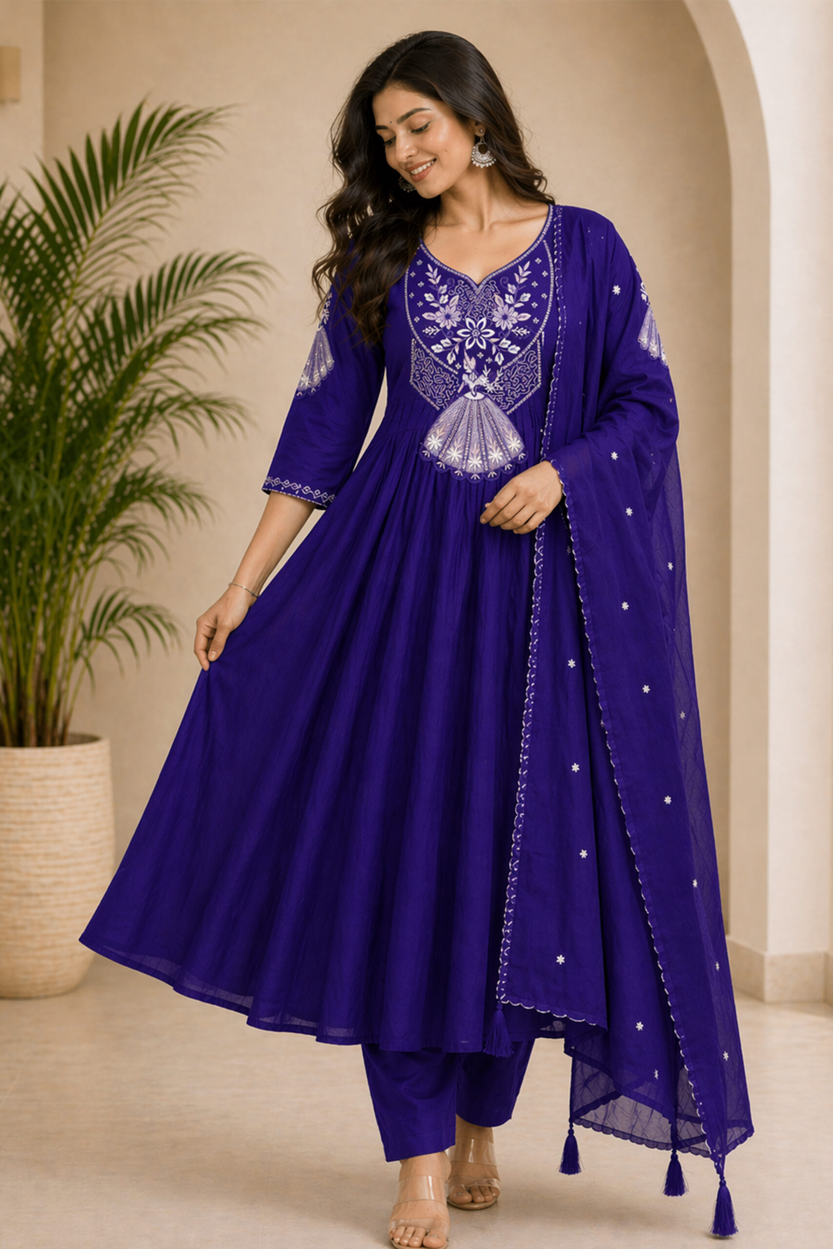 Surili Violet Heay Roman Silk With Embroidery Work Embroidery Kurta Set - Image 4