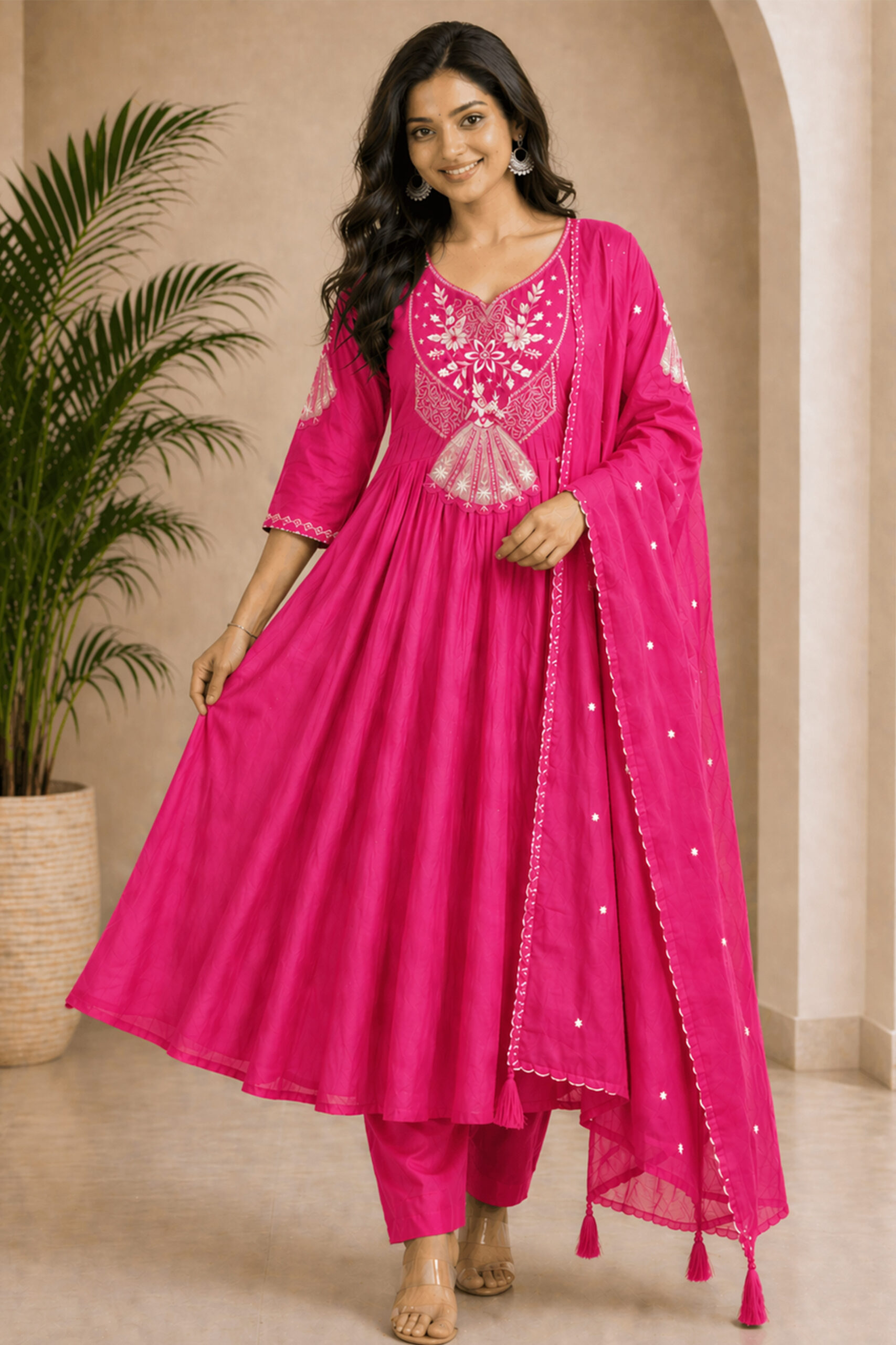 Surili Pink Heay Roman Silk With Embroidery Work Embroidery Kurta Set - Image 2