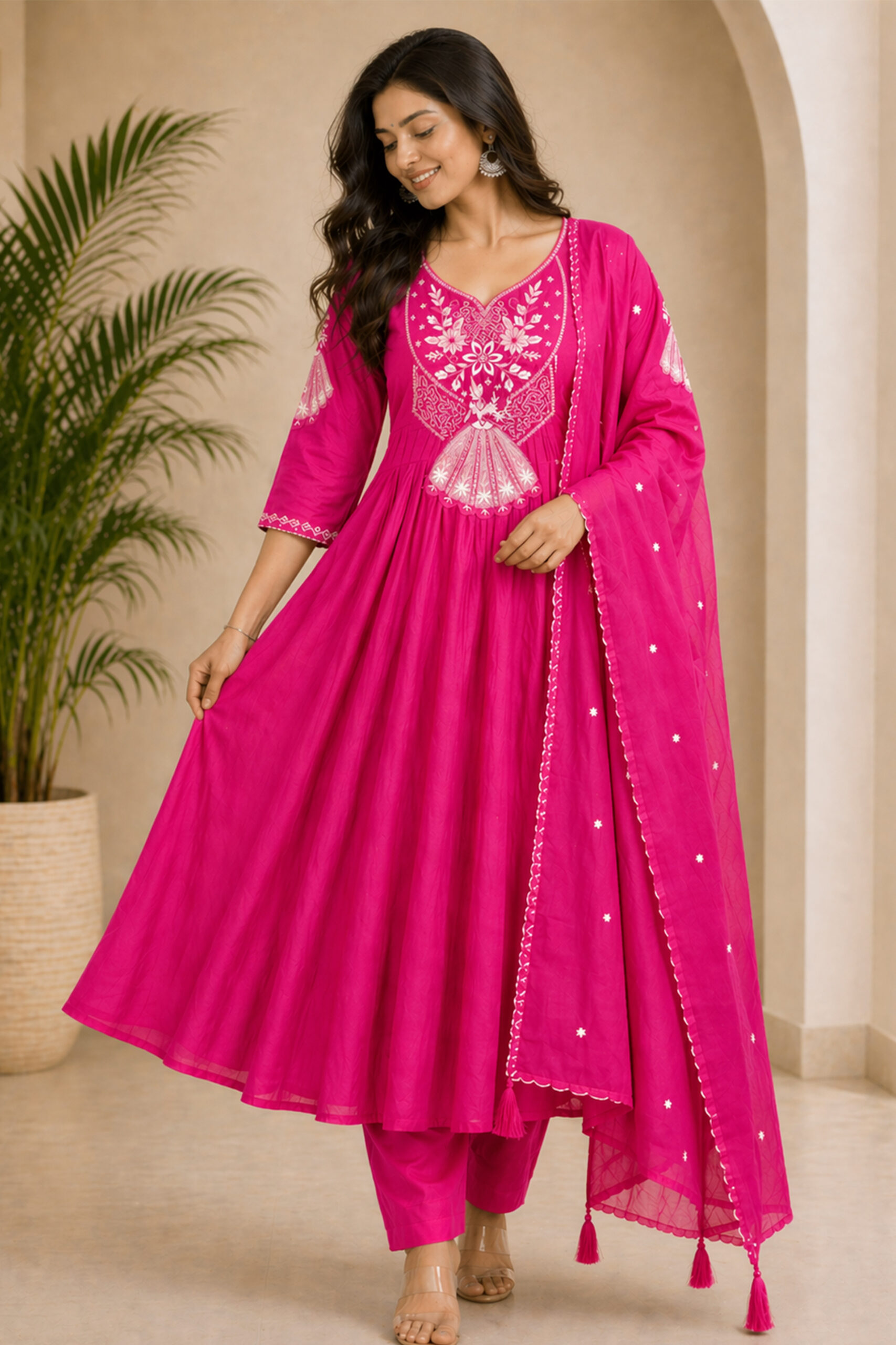 Surili Pink Heay Roman Silk With Embroidery Work Embroidery Kurta Set - Image 4