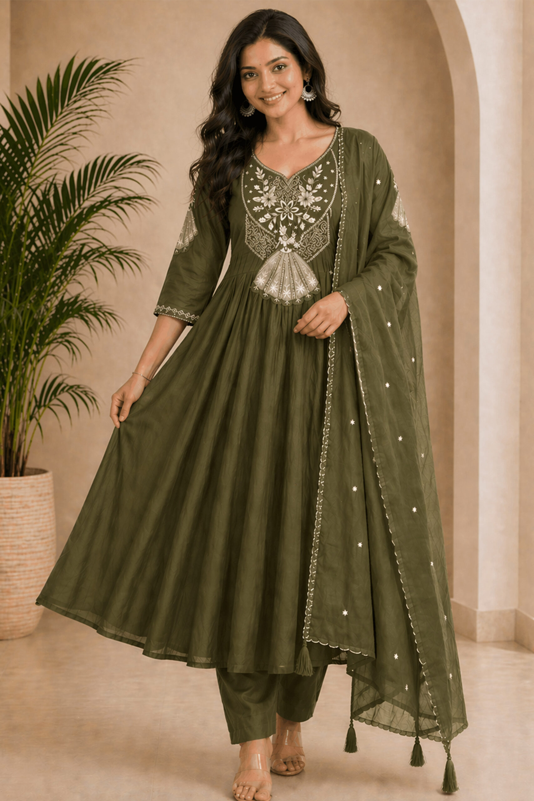 Surili Green Heay Roman Silk With Embroidery Work Embroidery Kurta Set - Image 2