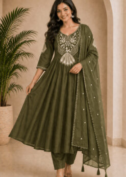 Surili Green Heay Roman Silk With Embroidery Work Embroidery Kurta Set