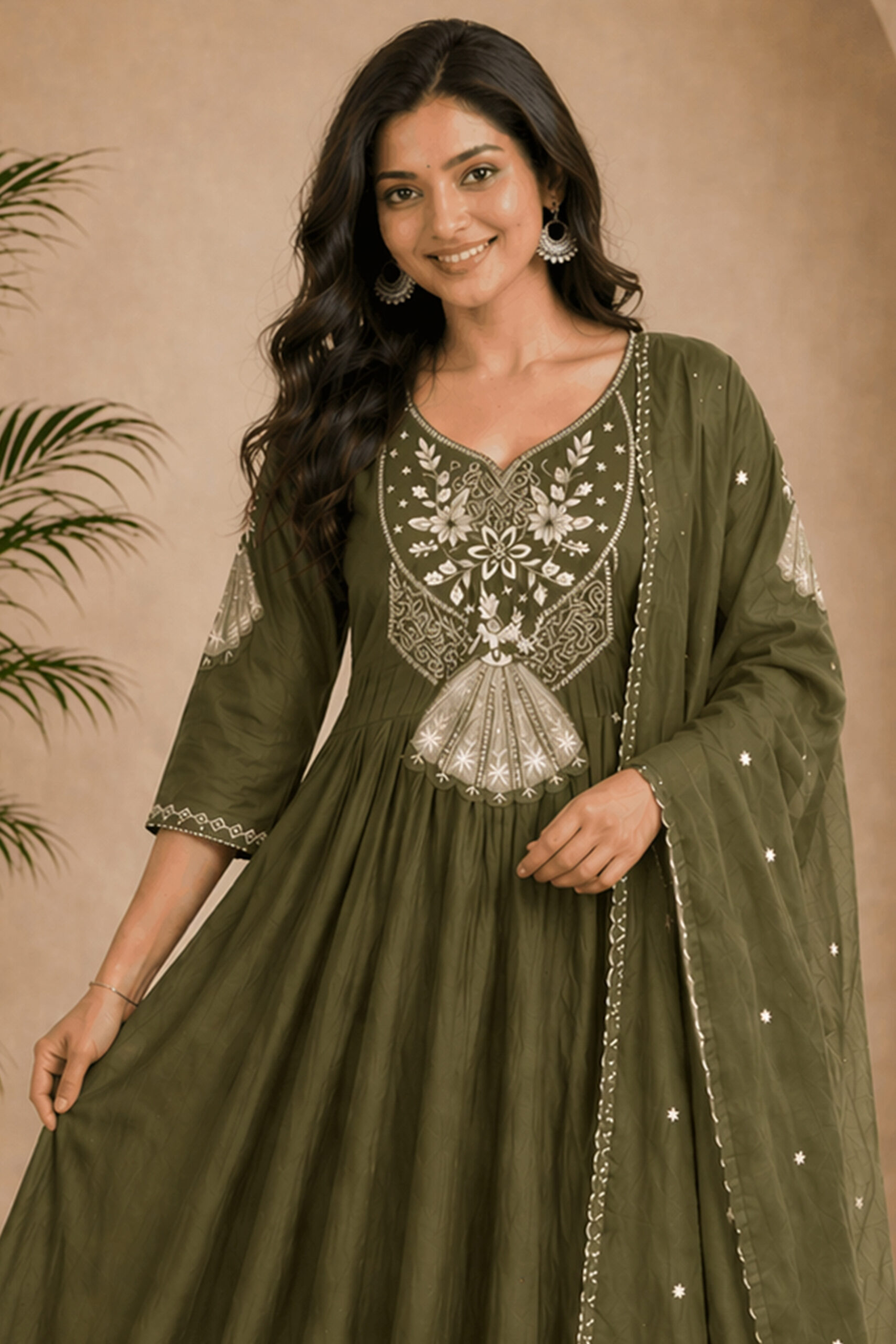 Surili Green Heay Roman Silk With Embroidery Work Embroidery Kurta Set - Image 3