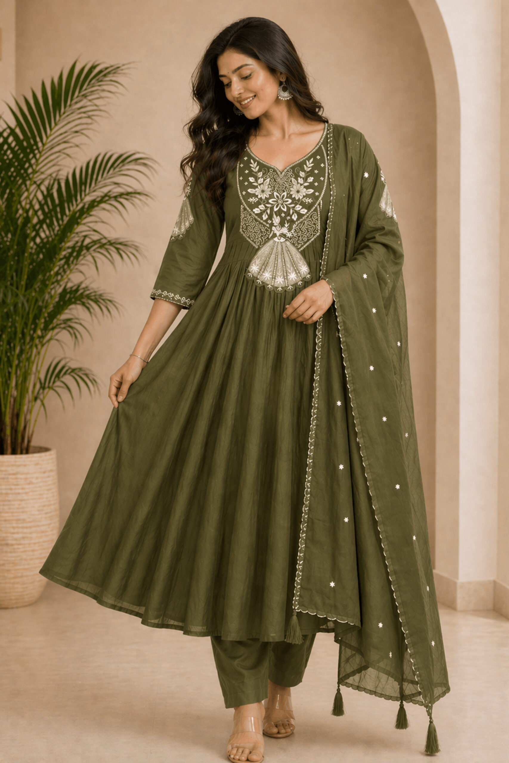 Surili Green Heay Roman Silk With Embroidery Work Embroidery Kurta Set - Image 4