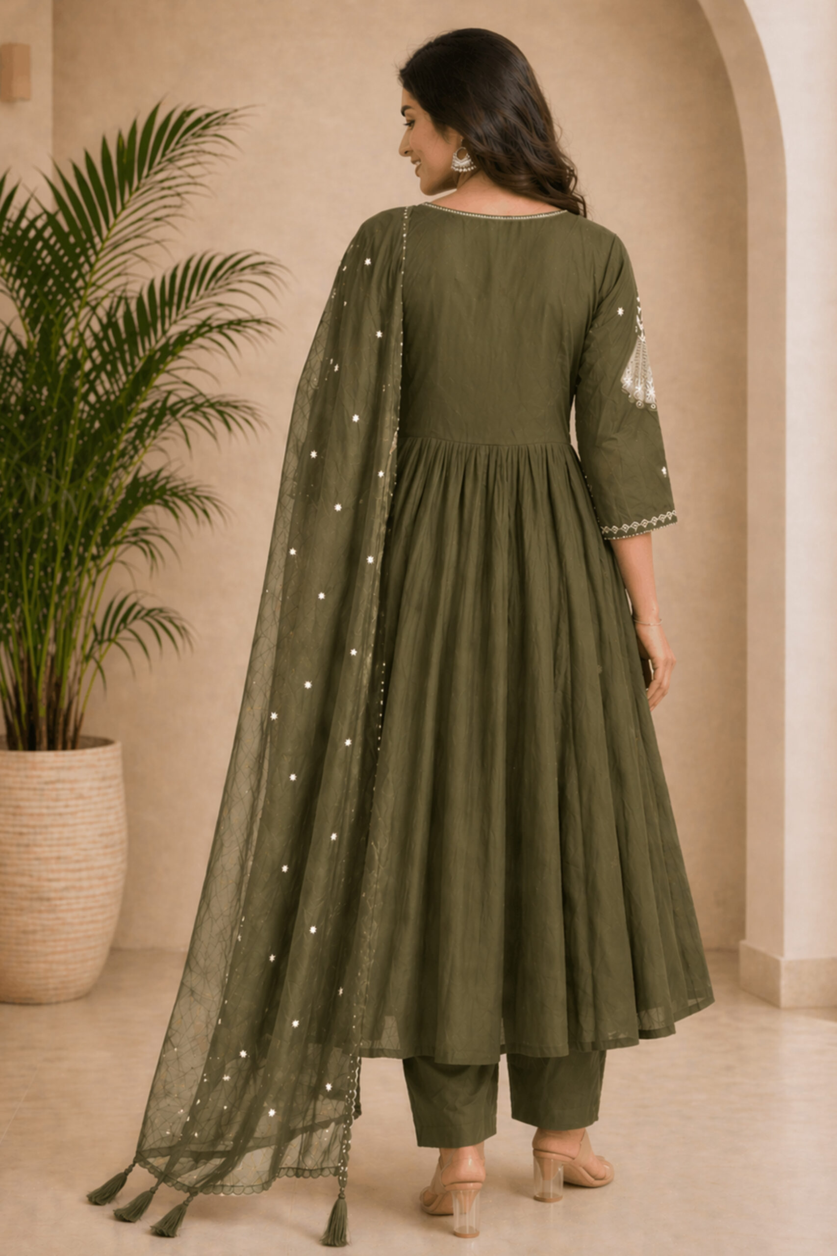 Surili Green Heay Roman Silk With Embroidery Work Embroidery Kurta Set - Image 5