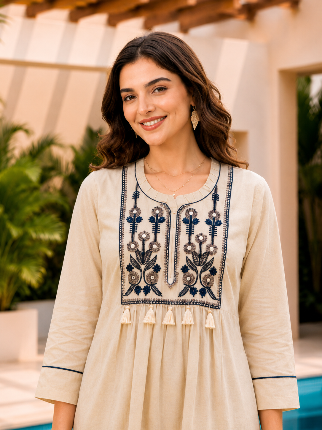Surili Beige Cotton Blend With Embroidery Work Embroidery Co-Ord Set - Image 3