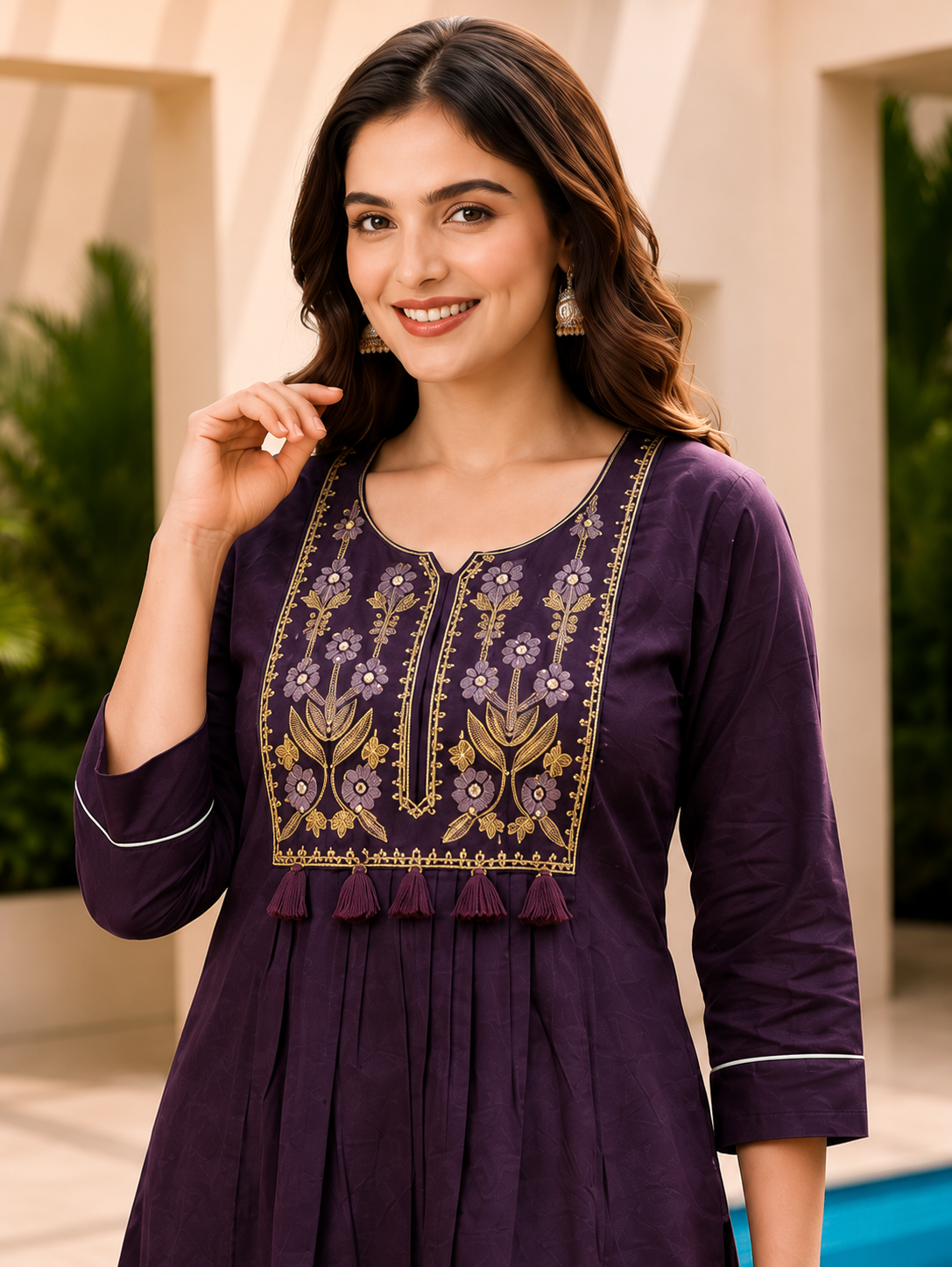 Surili Violet Cotton Blend With Embroidery Work Embroidery Co-Ord Set - Image 3