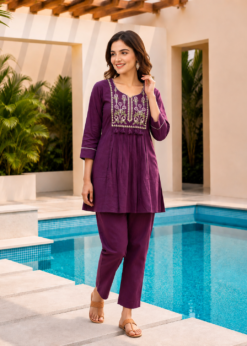 Alternative view of Surili Purple Cotton Blend With Embroidery Work Embroidery Co-Ord Set