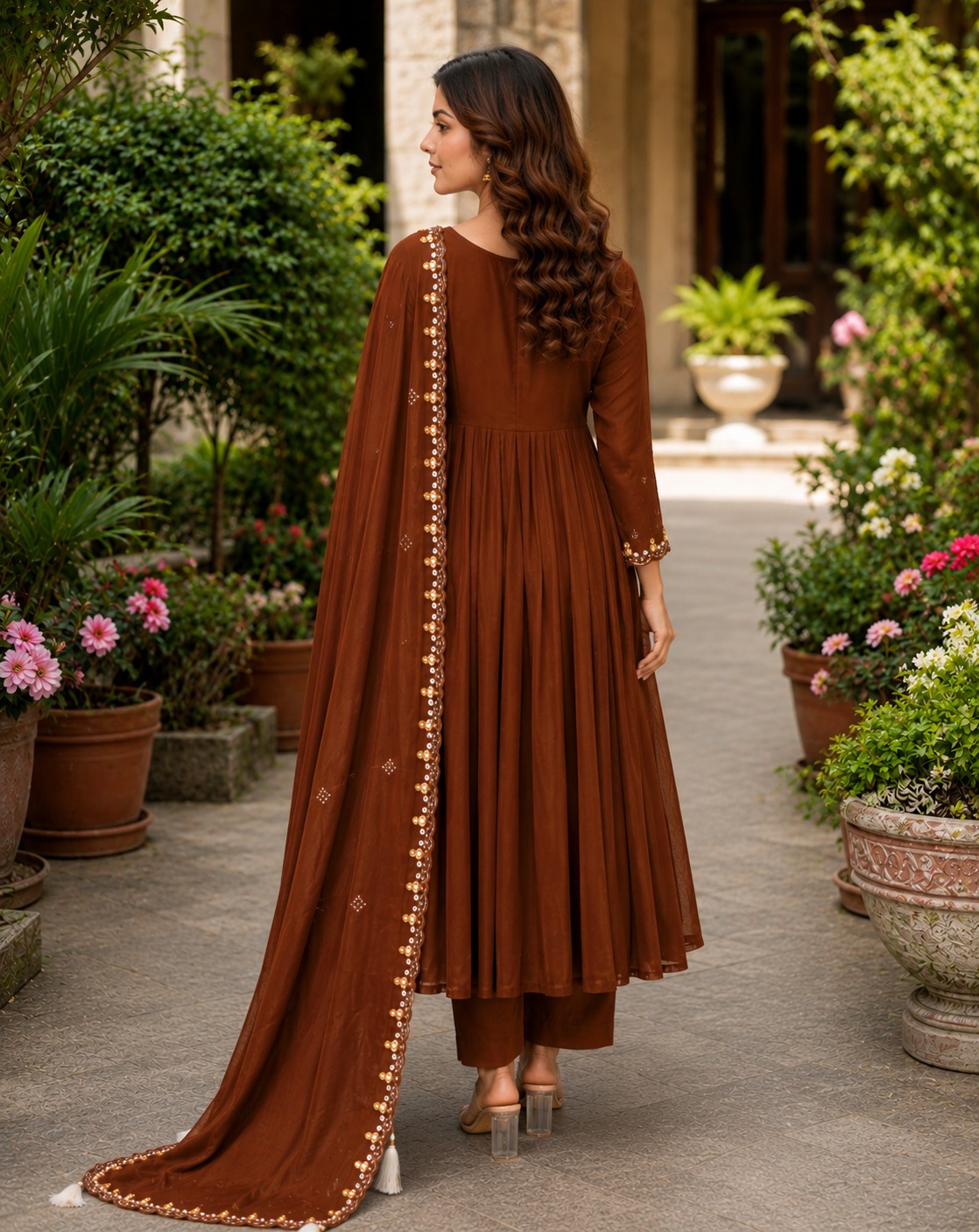 Surili Brown Heay Roman Two Tone Silk With Embroidery Work Embroidery Kurta Set - Image 5
