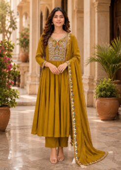 Alternative view of Surili Yellow Heay Roman Two Tone Silk With Embroidery Work Embroidery Kurta Set