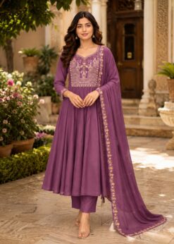 Surili Purple Heay Roman Two Tone Silk With Embroidery Work Embroidery Kurta Set