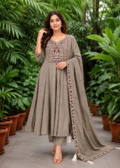 Alternative view of Surili Ash Beige Heay Roman Two Tone Silk With Embroidery Work Embroidery Kurta Set