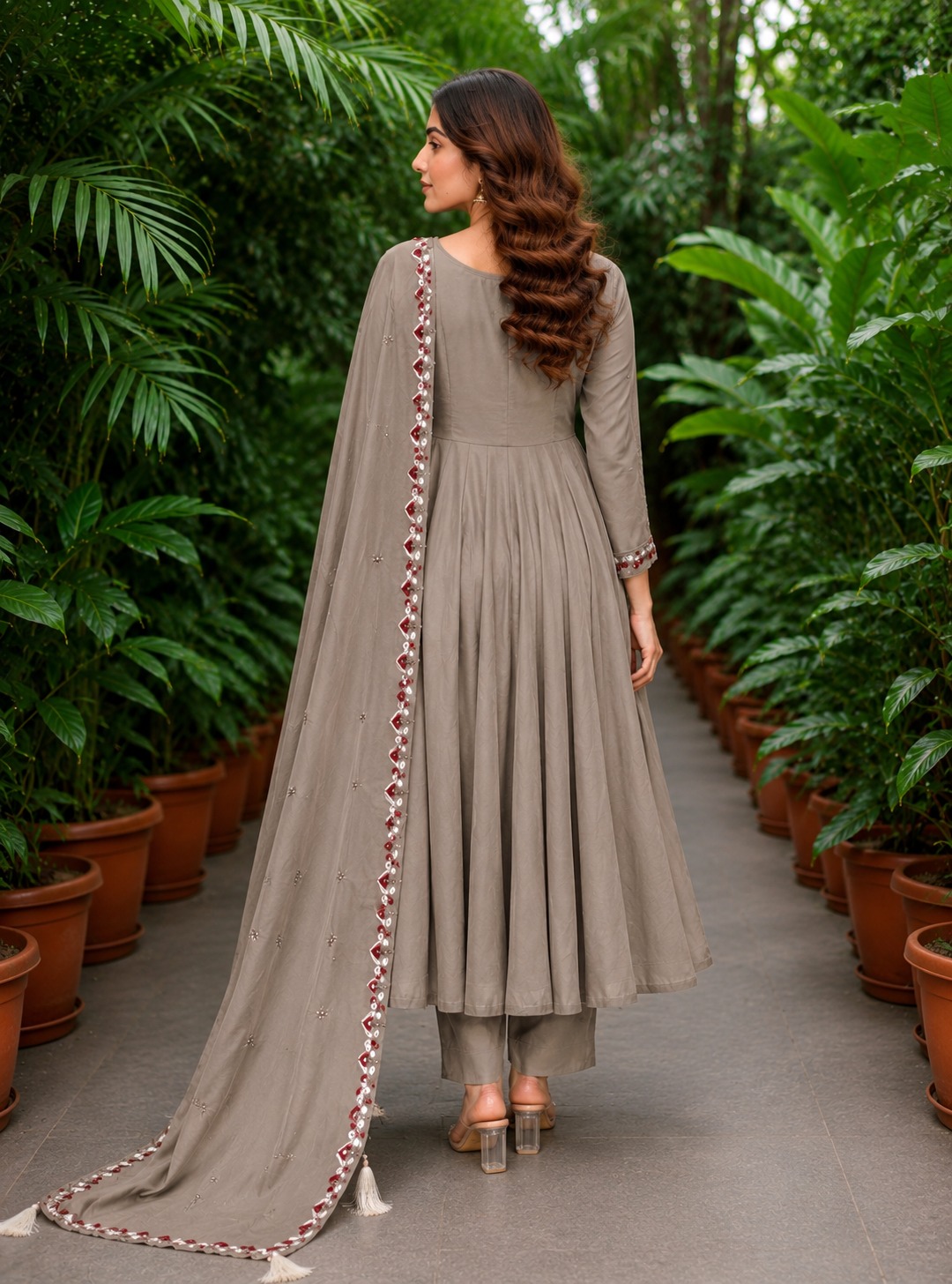 Surili Ash Beige Heay Roman Two Tone Silk With Embroidery Work Embroidery Kurta Set - Image 5