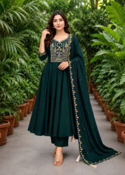 Surili Emerald Green Heay Roman Two Tone Silk With Embroidery Work Embroidery Kurta Set