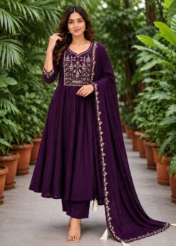 Alternative view of Surili Violet Heay Roman Two Tone Silk With Embroidery Work Embroidery Kurta Set