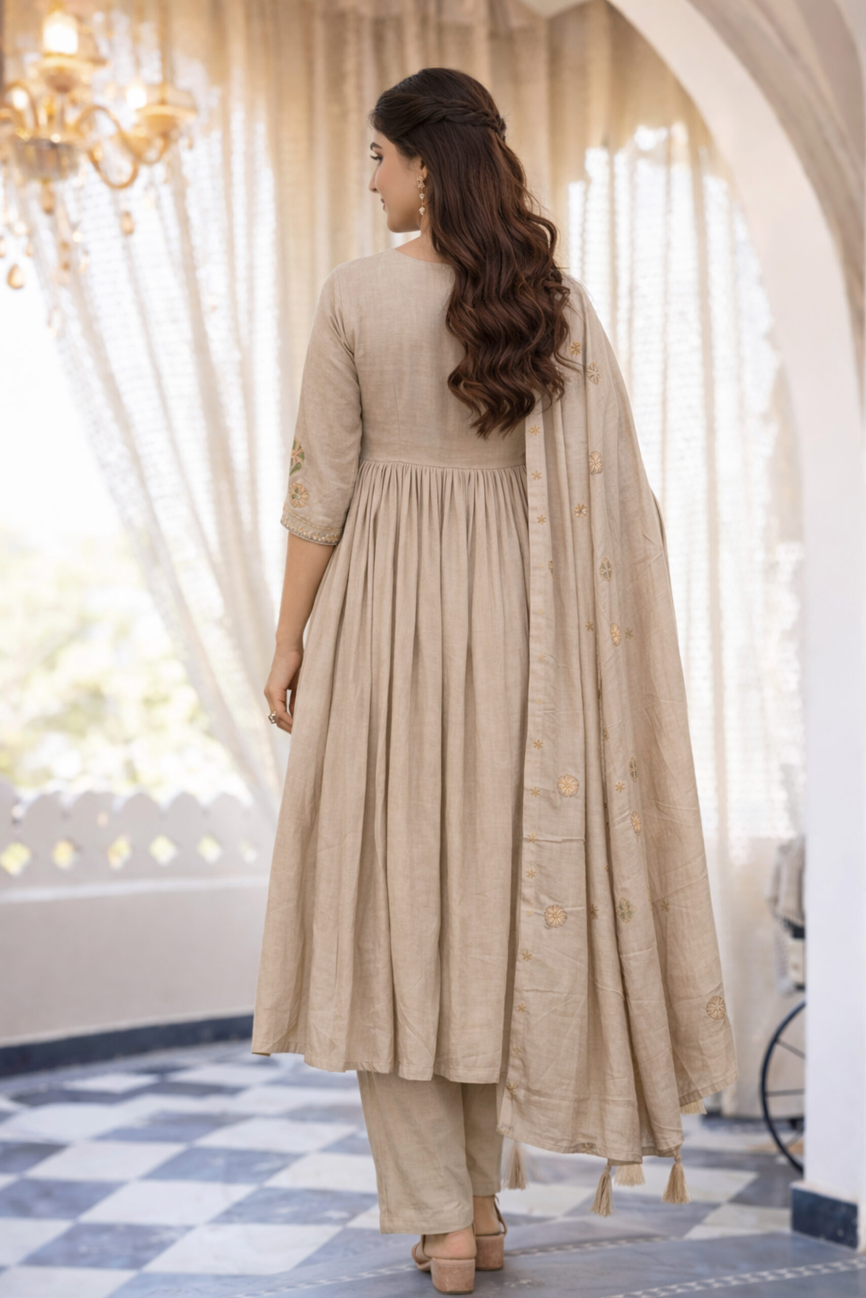 Surili Cream Heay Roman Silk With Embroidery Work Embroidery Kurta Set - Image 5