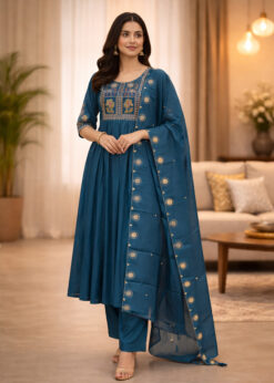 Surili Turquise Heay Roman Silk With Embroidery Work Embroidery Kurta Set