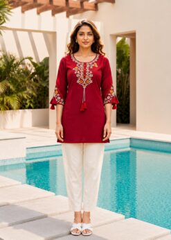 Surili Maroon Heavy Rayon With Embroidery Work Embroidery Tunic
