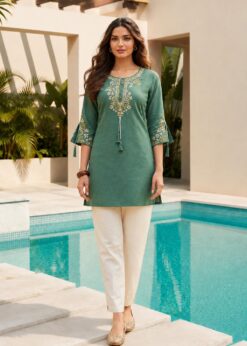Alternative view of Surili Teal Green Heavy Rayon With Embroidery Work Embroidery Tunic