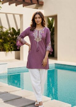 Alternative view of Surili Purple Heavy Rayon With Embroidery Work Embroidery Tunic
