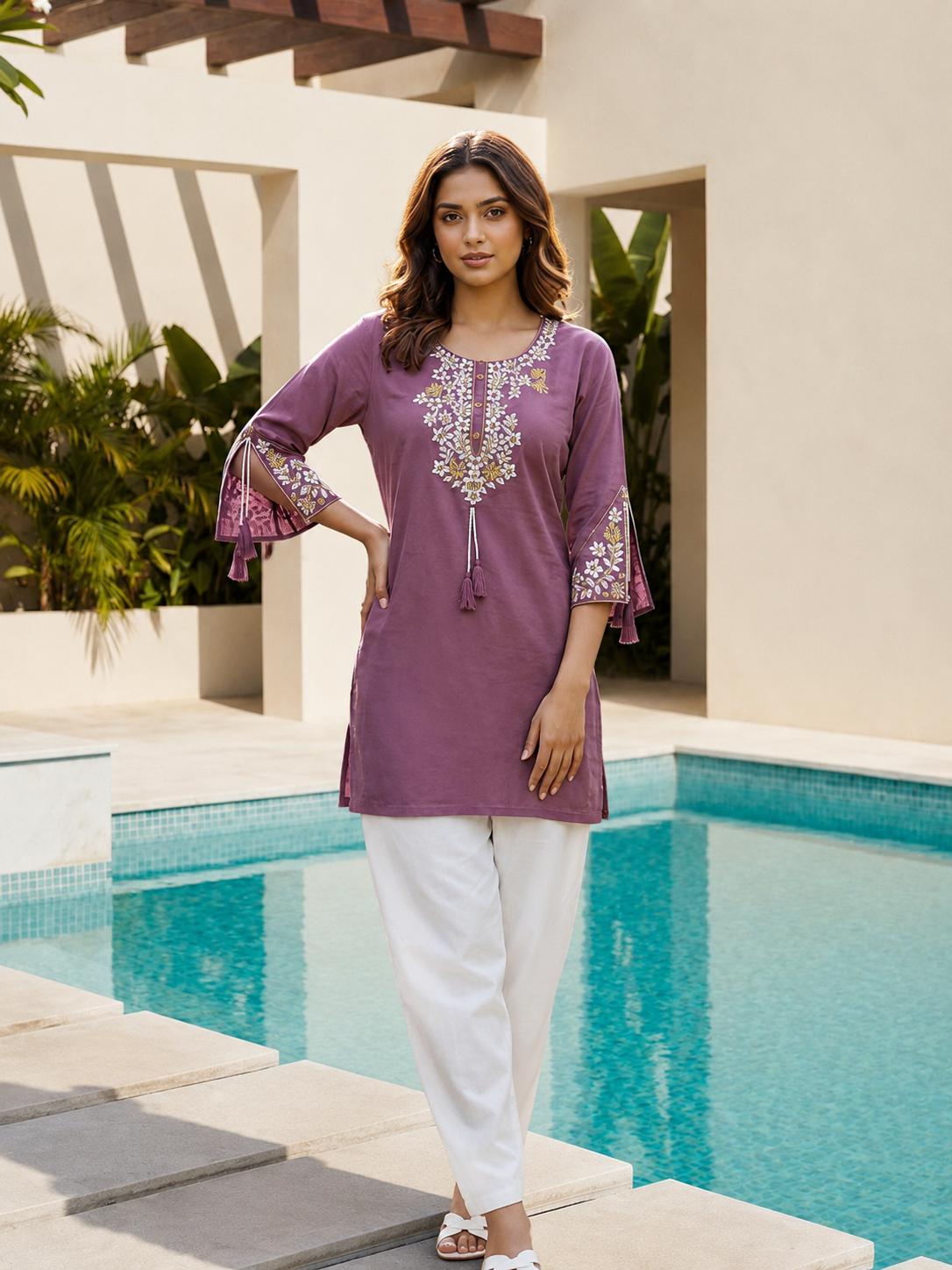 Surili Purple Heavy Rayon With Embroidery Work Embroidery Tunic - Image 2