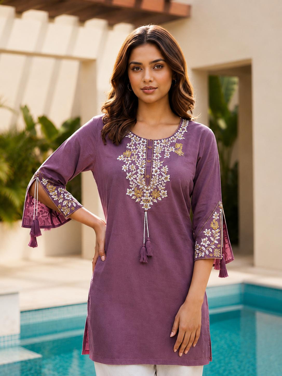 Surili Purple Heavy Rayon With Embroidery Work Embroidery Tunic - Image 4