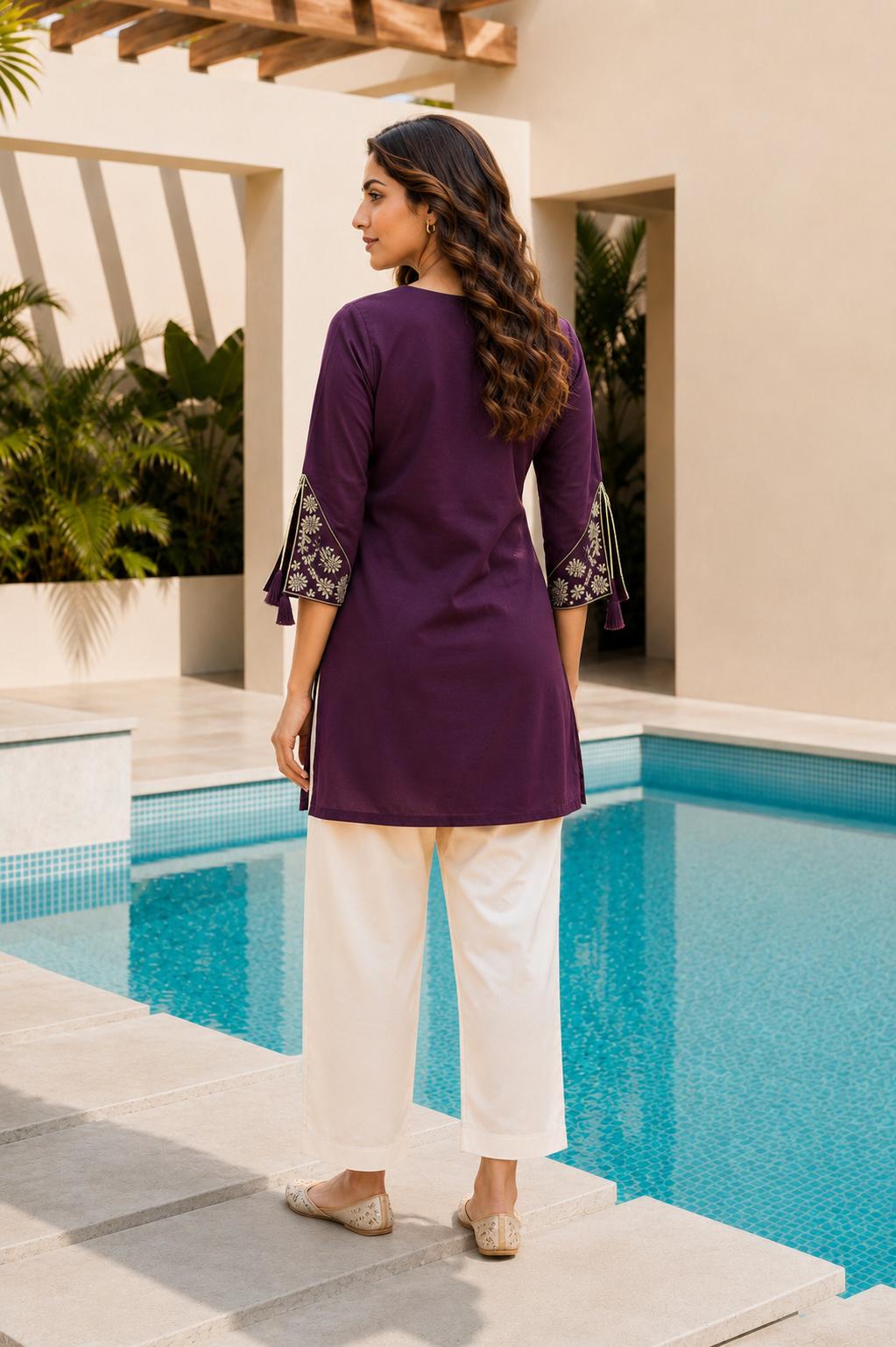 Surili Violet Heavy Rayon With Embroidery Work Embroidery Tunic - Image 5