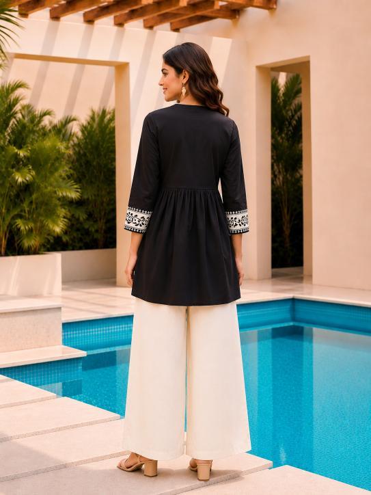 Surili Black Dabu Cotton With Embroidery Work Embroidery Tunic - Image 5