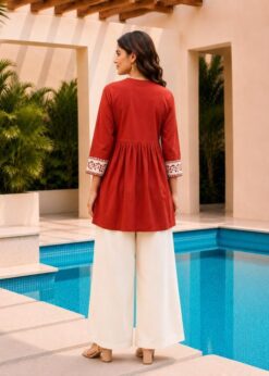 Alternative view of Surili Orange Dabu Cotton With Embroidery Work Embroidery Tunic