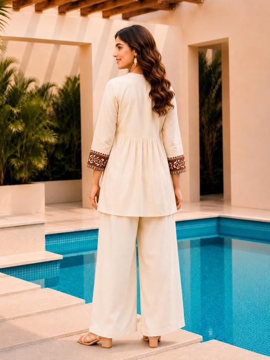 Surili Beige Dabu Cotton With Embroidery Work Embroidery Tunic - Image 5