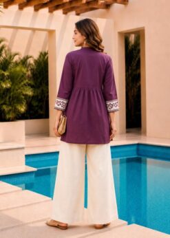Alternative view of Surili Purple Dabu Cotton With Embroidery Work Embroidery Tunic