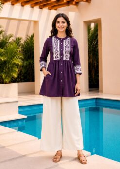 Alternative view of Surili Violet Dabu Cotton With Embroidery Work Embroidery Tunic