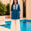Surili Teal Blue Dabu Cotton With Embroidery Work Embroidery Tunic