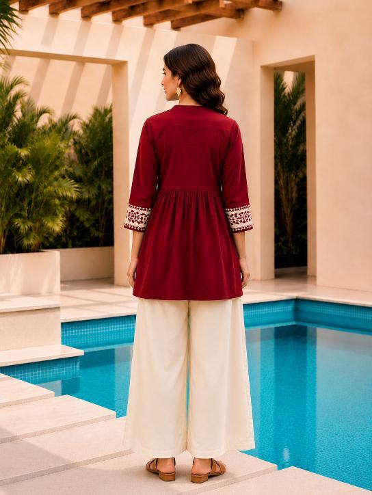 Surili Maroon Dabu Cotton With Embroidery Work Embroidery Tunic - Image 5