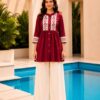 Surili Red Dabu Cotton With Embroidery Work Embroidery Tunic